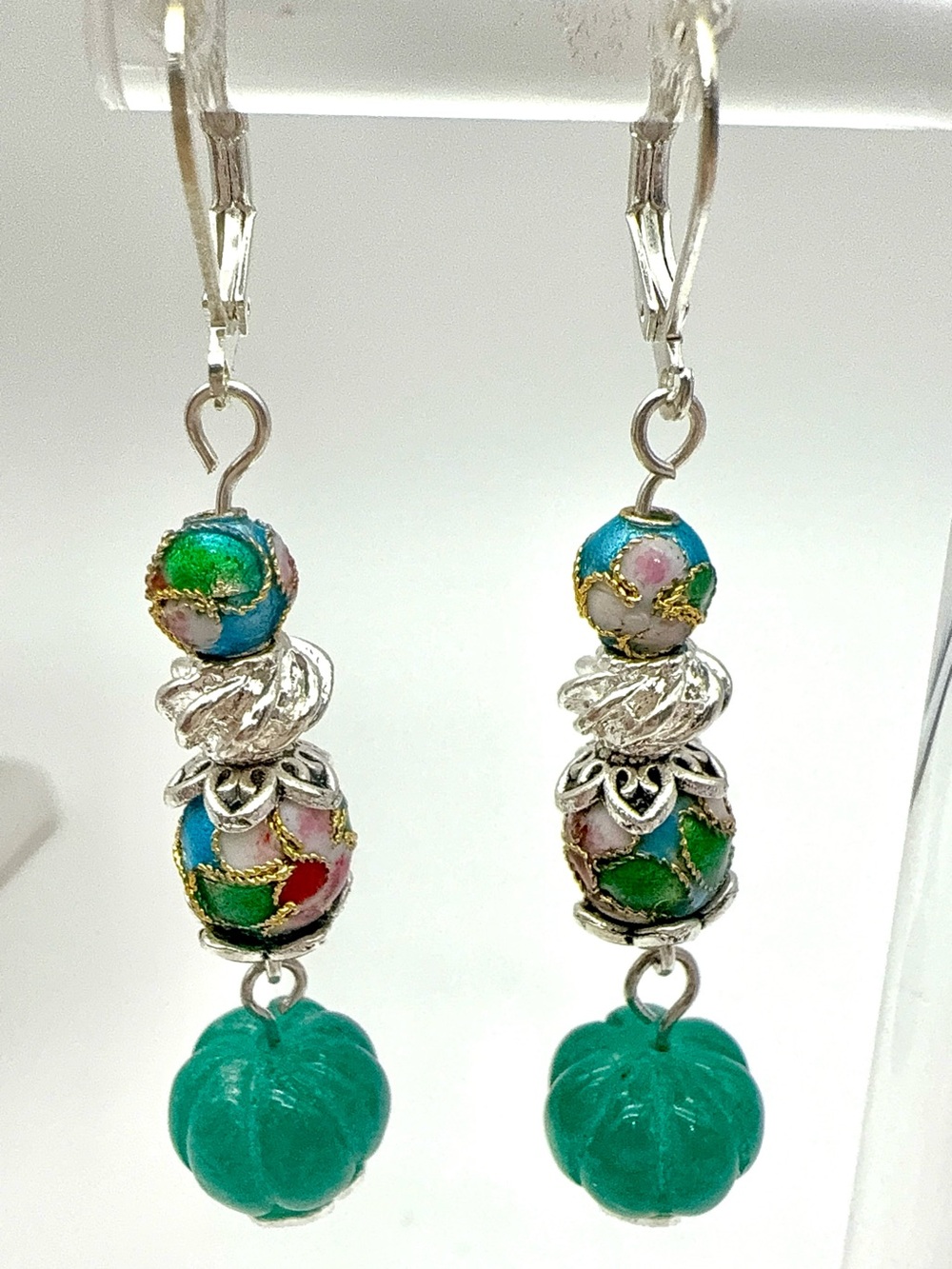 Hand Crafted Cloisonné Bead Earrings - Picture 2 of 2